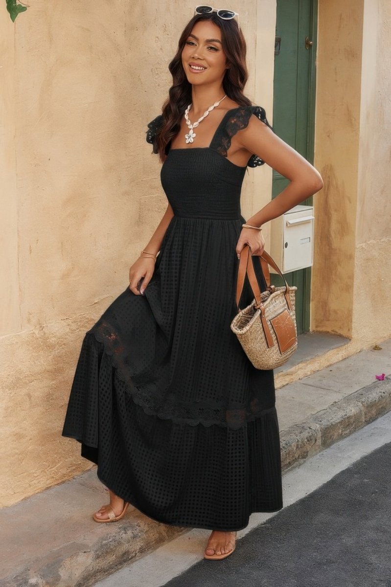 Solid Sleeveless Lace Patchwork Textured Dress - Demented Sisters