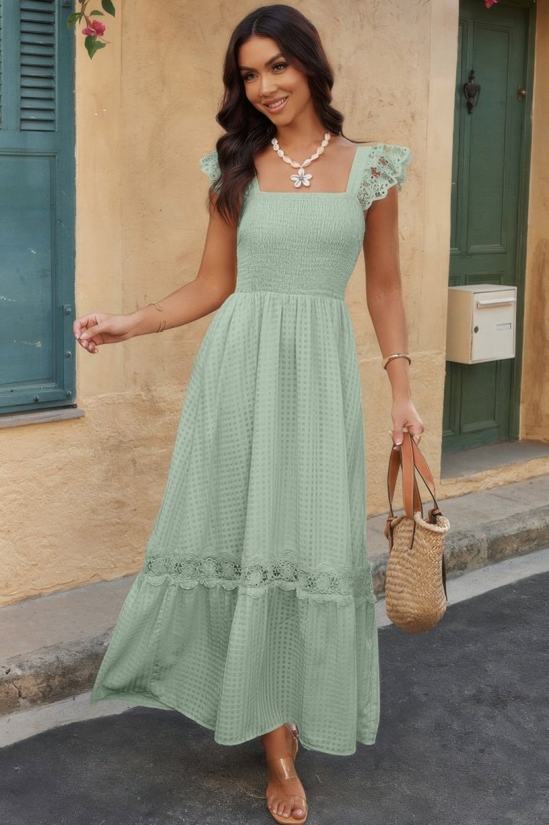 Solid Sleeveless Lace Patchwork Textured Dress - Demented Sisters