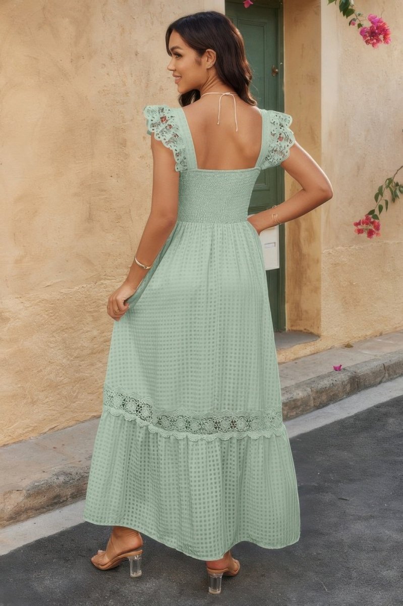 Solid Sleeveless Lace Patchwork Textured Dress - Demented Sisters