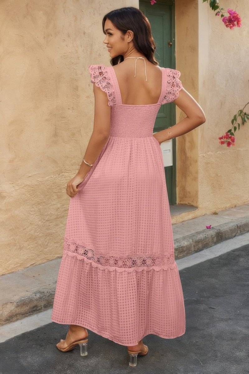 Solid Sleeveless Lace Patchwork Textured Dress - Demented Sisters