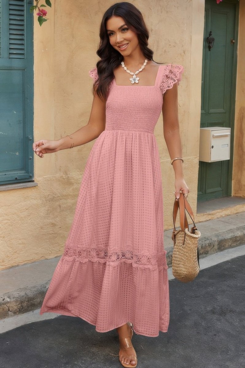 Solid Sleeveless Lace Patchwork Textured Dress - Demented Sisters