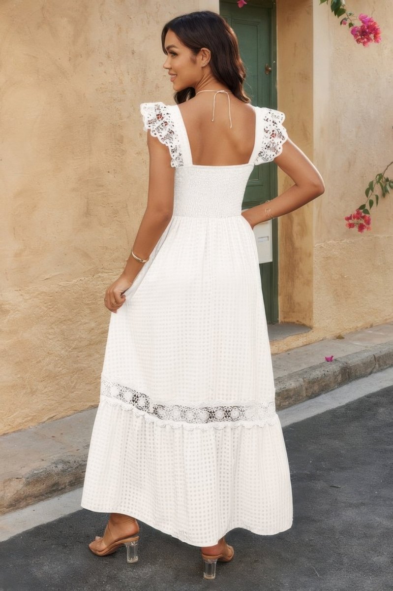 Solid Sleeveless Lace Patchwork Textured Dress - Demented Sisters