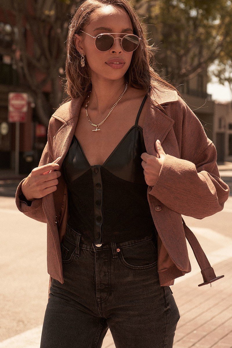 A Faux Leather And Lace Camisole Top - Demented Sisters