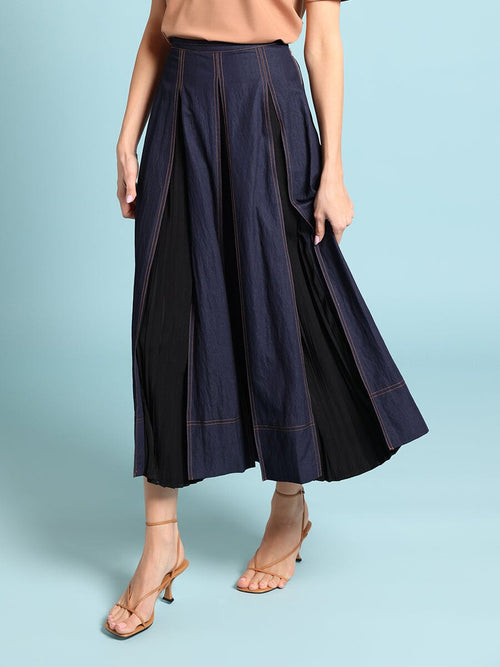 A-line Skirt with Contrast Stitch Front Pleated - Demented Sisters
