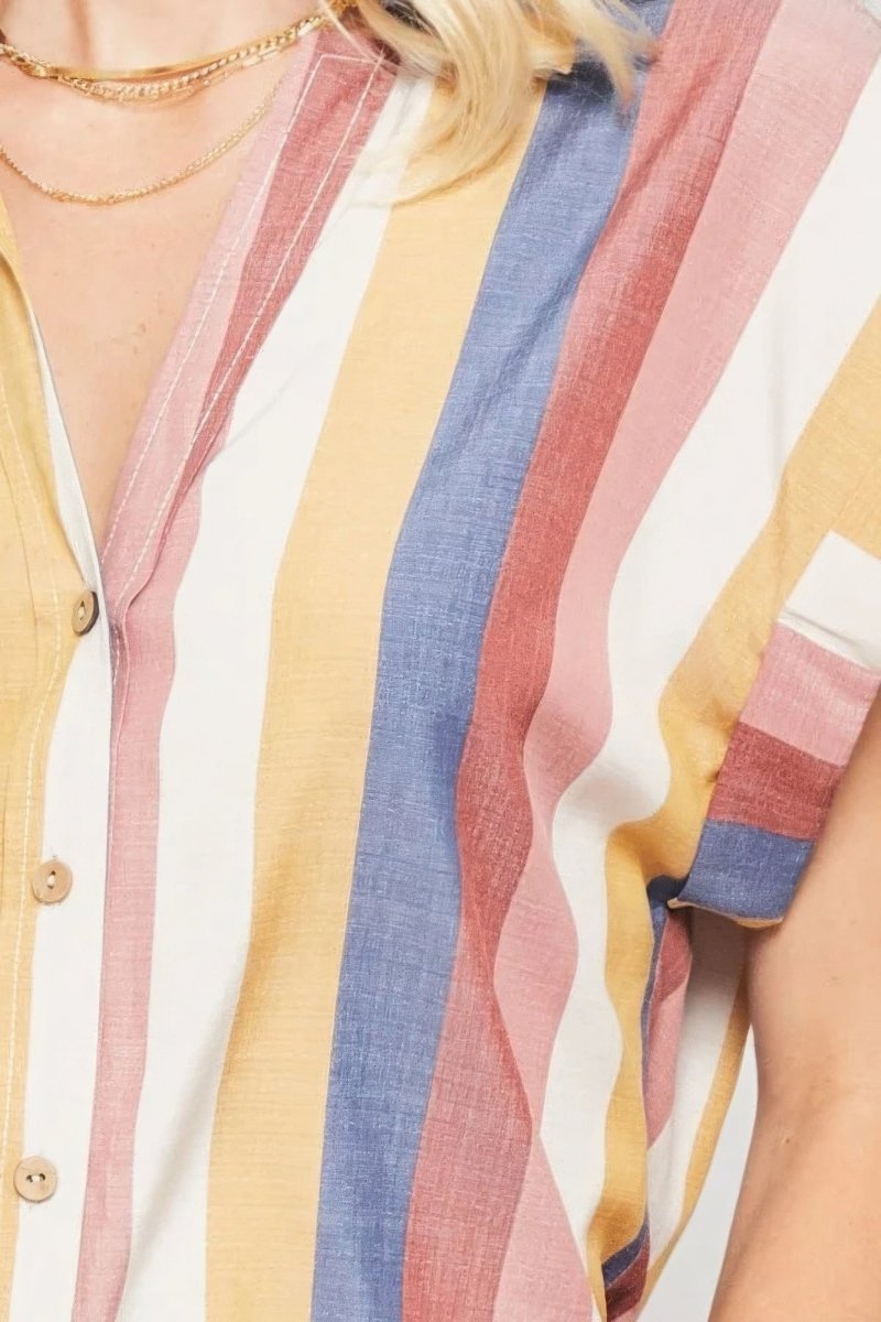 A Woven Shirt In Multicolor Striped With Collared Neckline - Demented Sisters