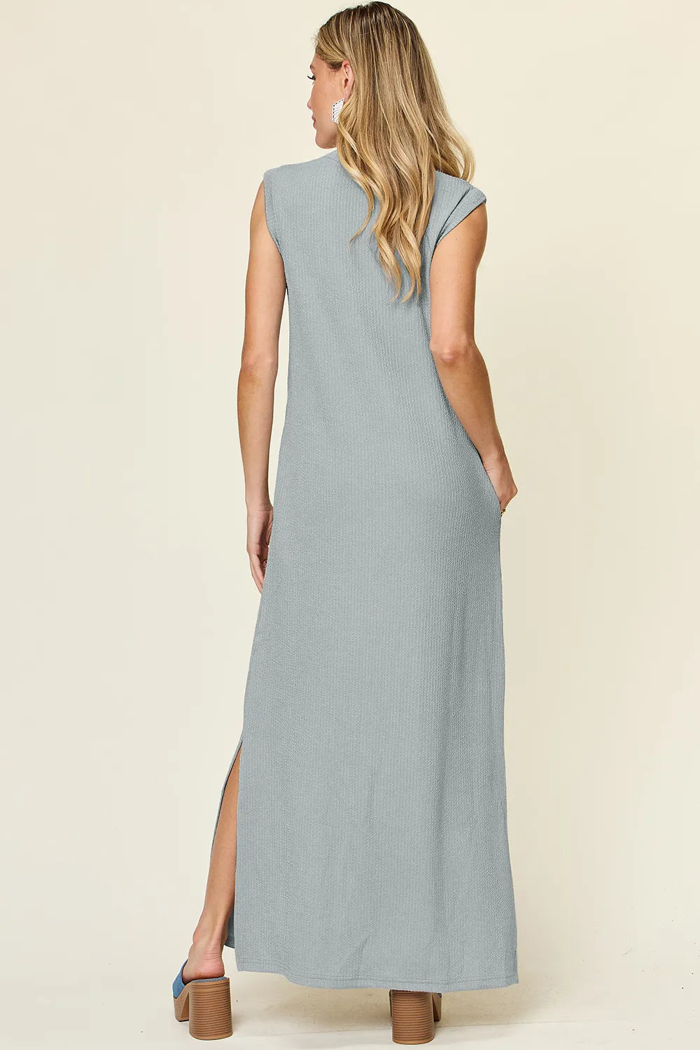Double Take Full Size Texture Mock Neck Sleeveless Maxi Dress - Demented Sisters