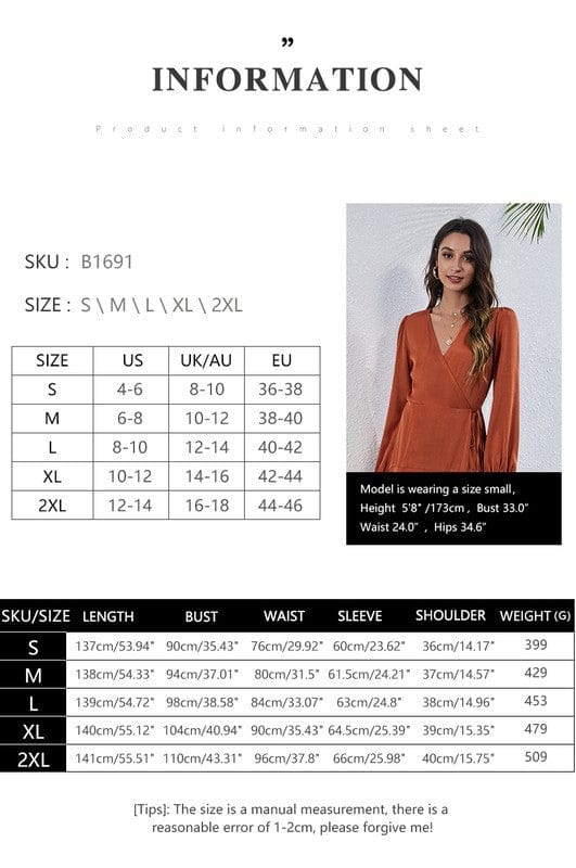 Long Sleeve V - Neck Maxi Dress with Waist Tie & Side Slit - Demented Sisters