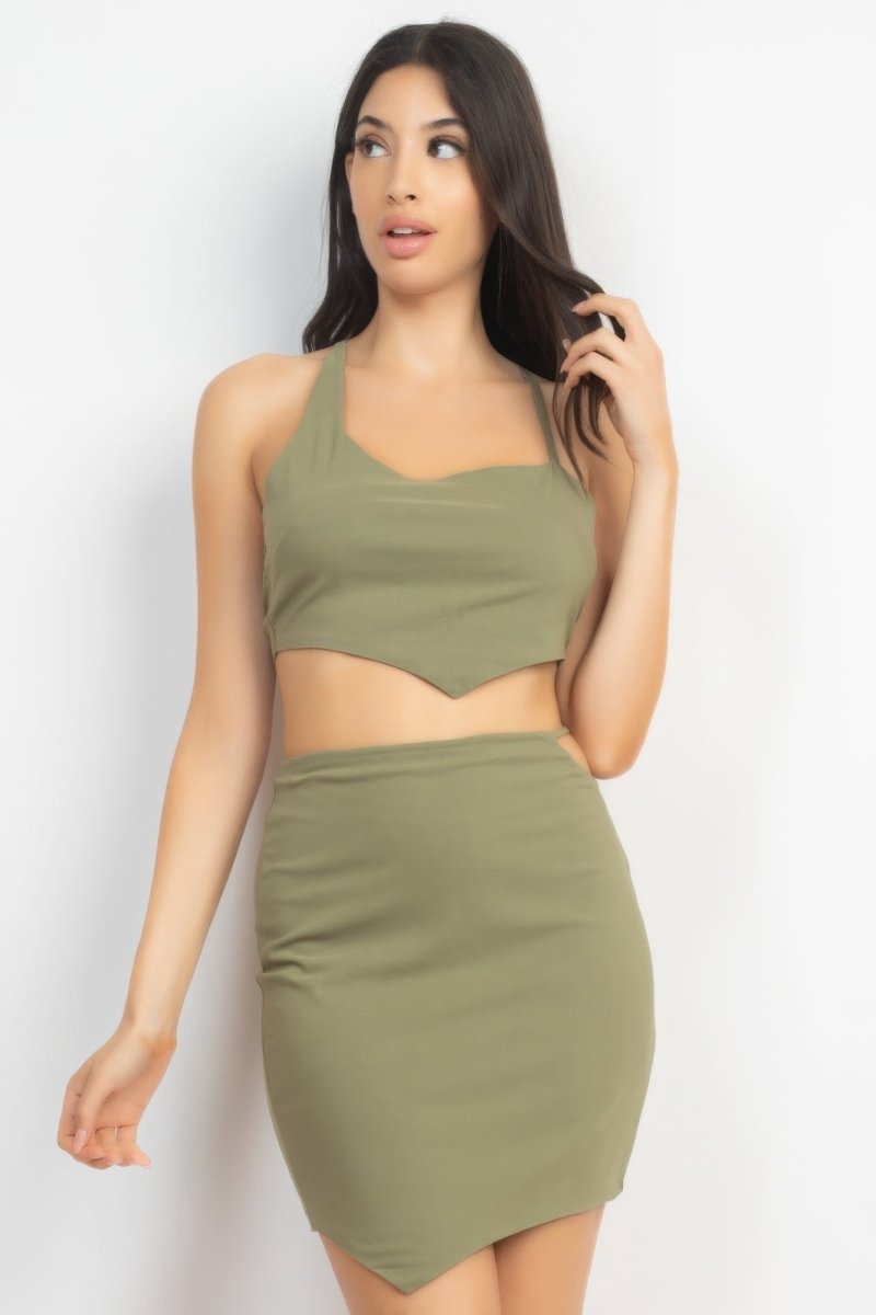 Asymmetrical Cross Back Top & Skirts Set - Demented Sisters