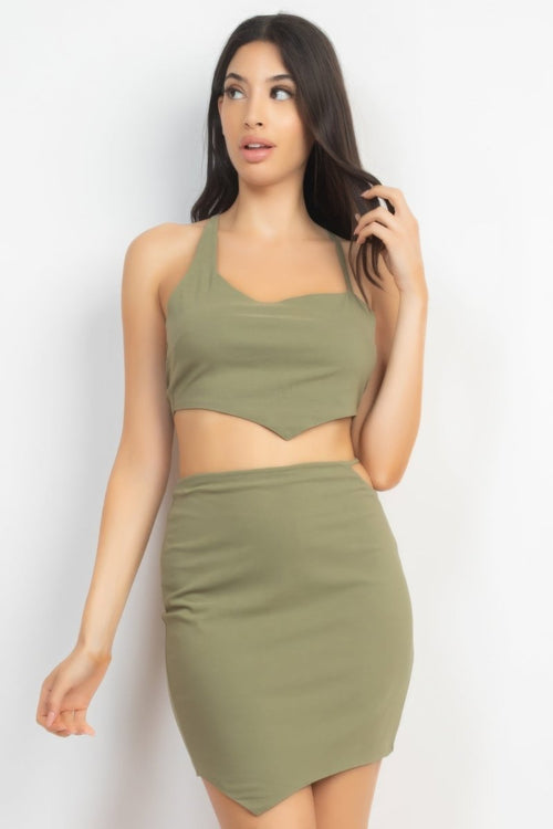 Asymmetrical Cross Back Top & Skirts Set - Demented Sisters