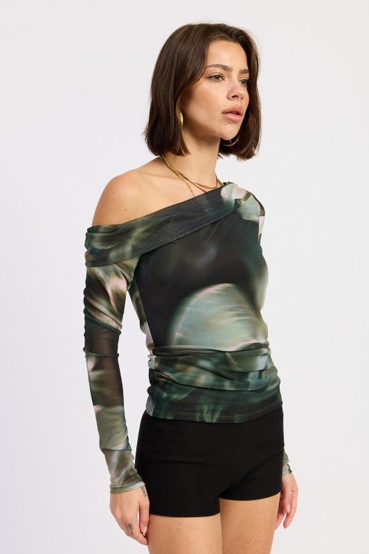 ASYMMETRICAL OFF SHOULDER MESH TOP - Demented Sisters