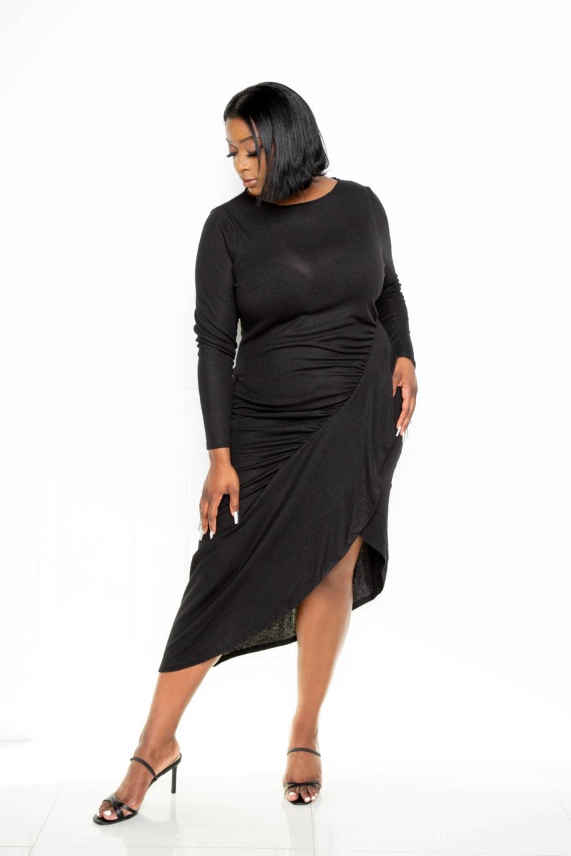 Asymmetrical Sweater Dress With Waterfall Ruffle - Demented Sisters