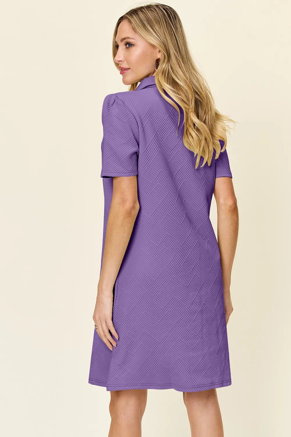 Double Take Full Size Texture Collared Neck Short Sleeve Dress - Demented Sisters