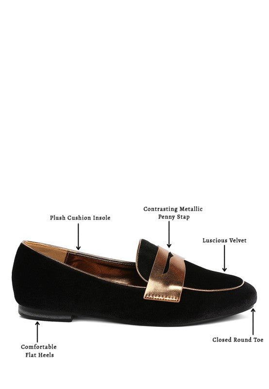 Malta Penny Strap Velvet Loafers - Demented Sisters
