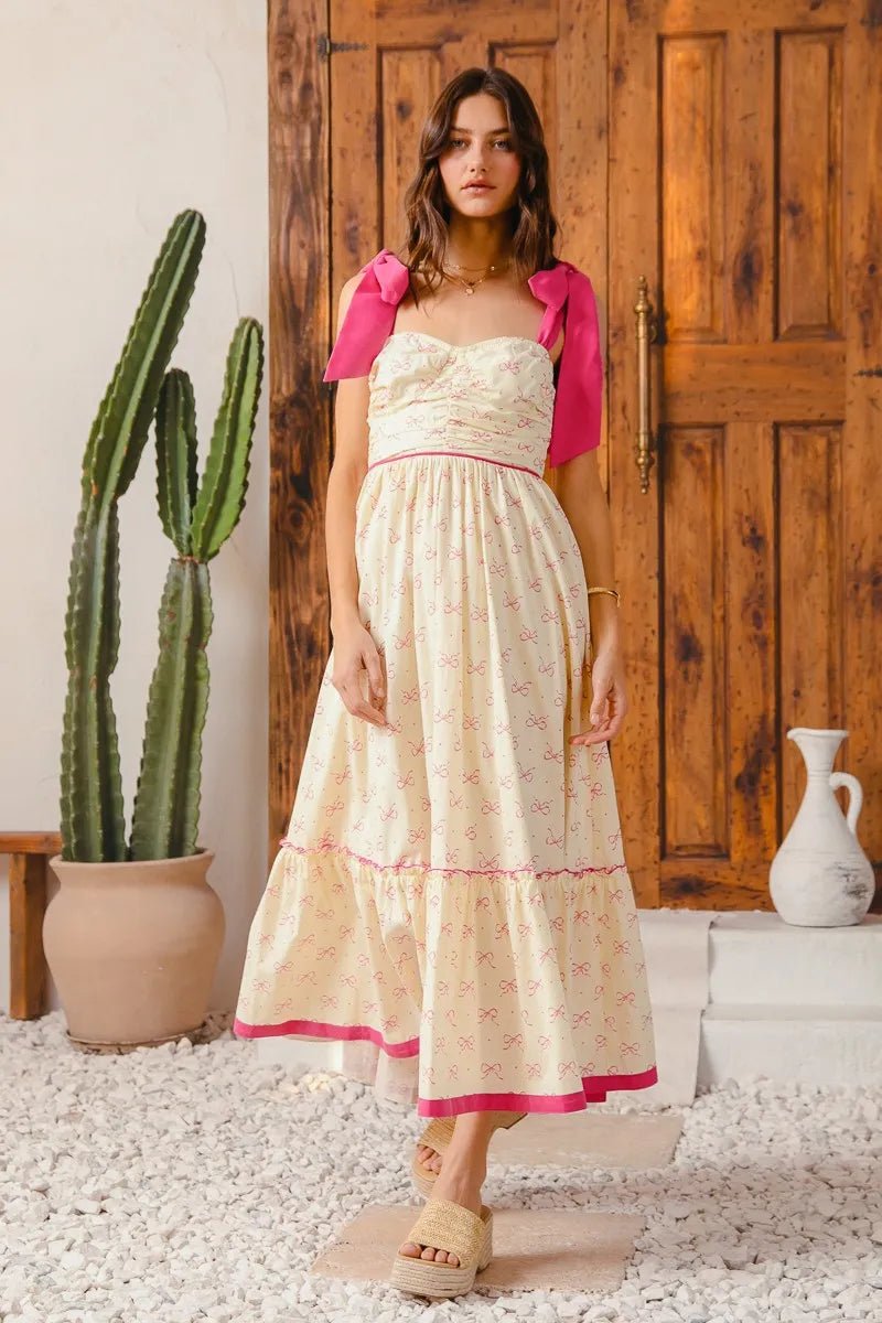 SO ME Ribbon Flowy Maxi Dress with Contrast Trim - Demented Sisters