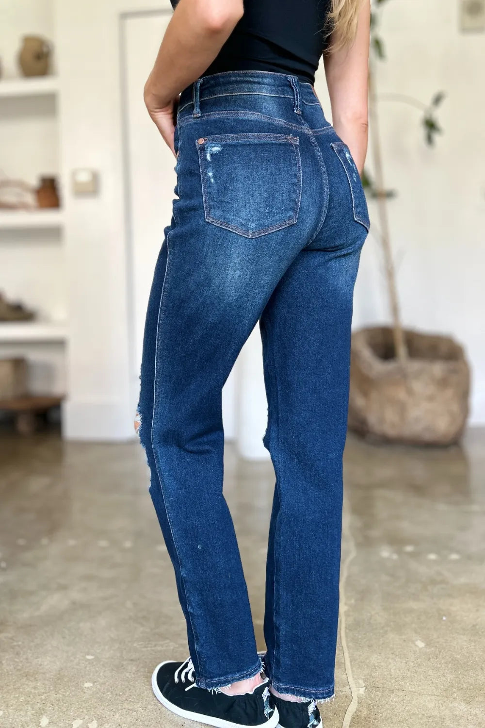 Judy Blue Full Size High Waist Rigid Magic Heavy Destroy Straight Jeans - Demented Sisters