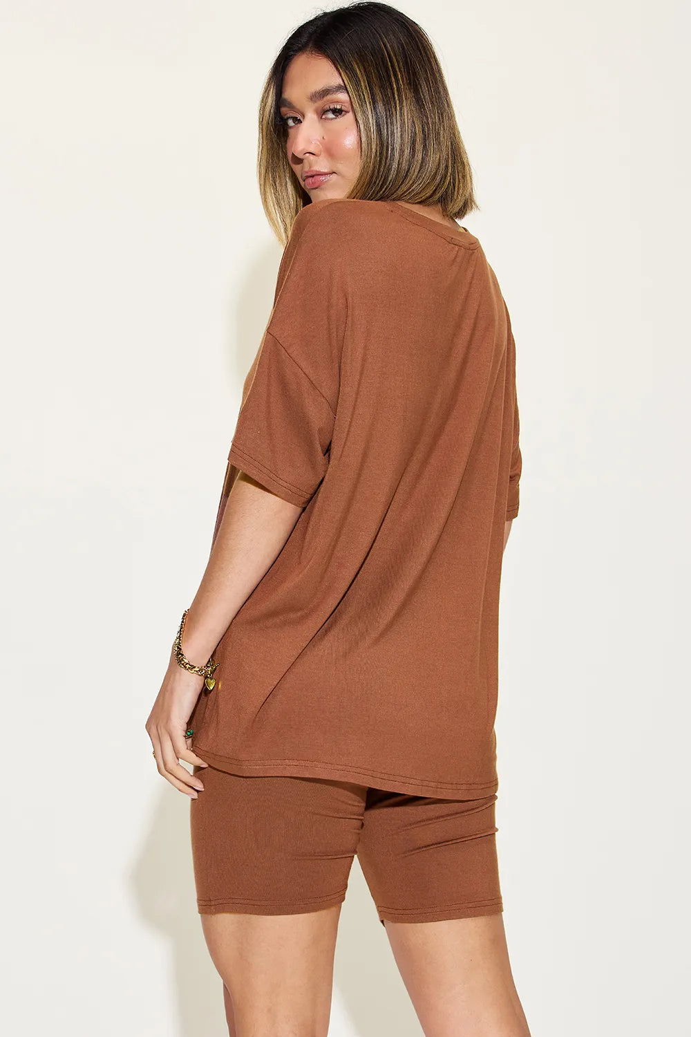 Basic Bae Full Size V - Neck Drop Shoulder T-Shirt and Shorts Set - Demented Sisters