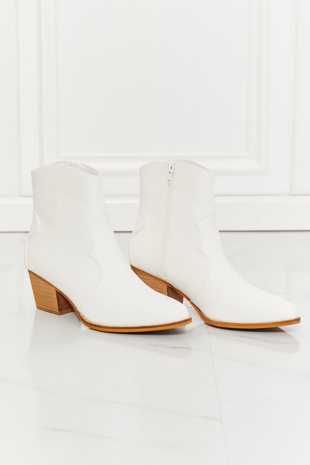 MMShoes Watertower Town Faux Leather Western Ankle Boots in White - Demented Sisters