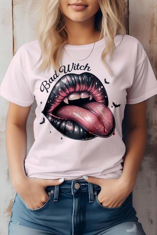 Bad Witch, Halloween Tongue Graphic Tee - Demented Sisters