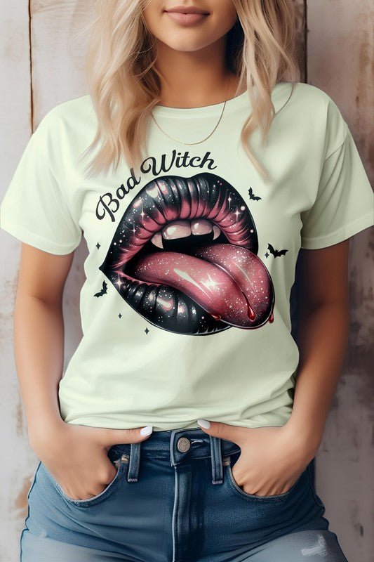 Bad Witch, Halloween Tongue Graphic Tee - Demented Sisters