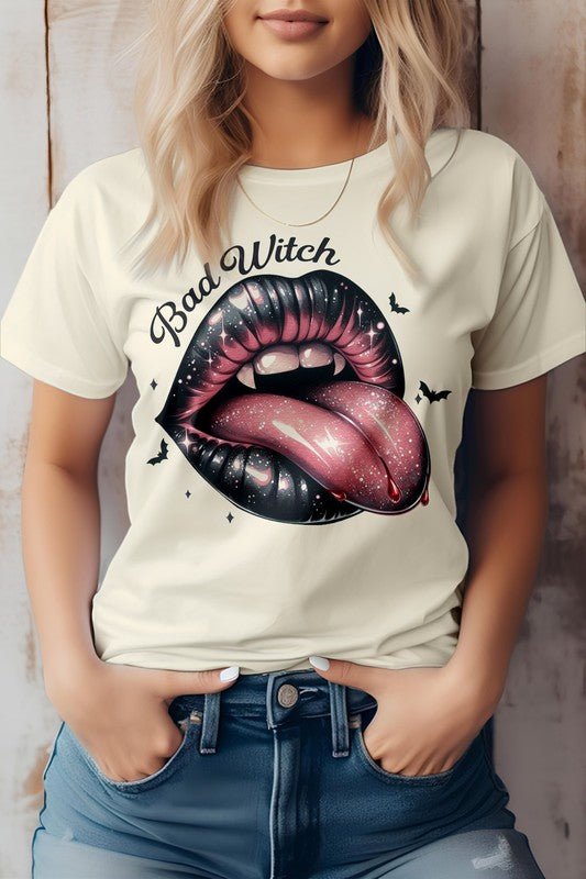 Bad Witch, Halloween Tongue Graphic Tee - Demented Sisters
