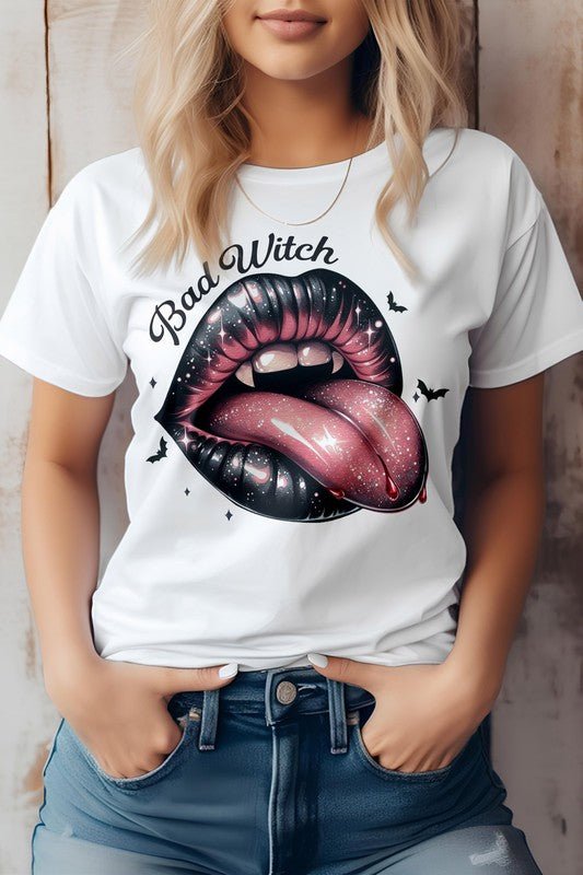Bad Witch, Halloween Tongue Graphic Tee - Demented Sisters