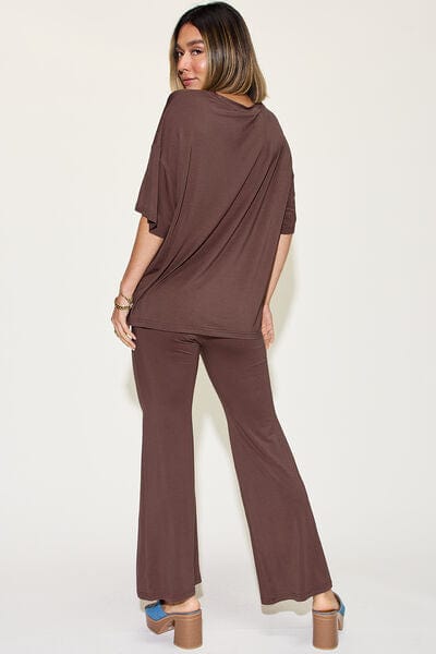 Basic Bae Full Size Bamboo Drop Shoulder T-Shirt and Flare Pants Set - Demented Sisters