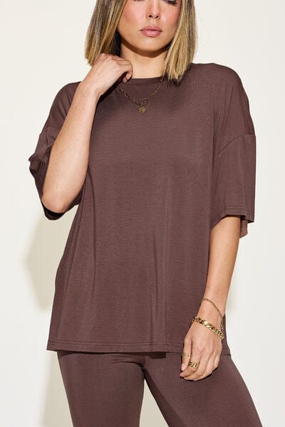 Basic Bae Full Size Bamboo Drop Shoulder T-Shirt and Flare Pants Set - Demented Sisters
