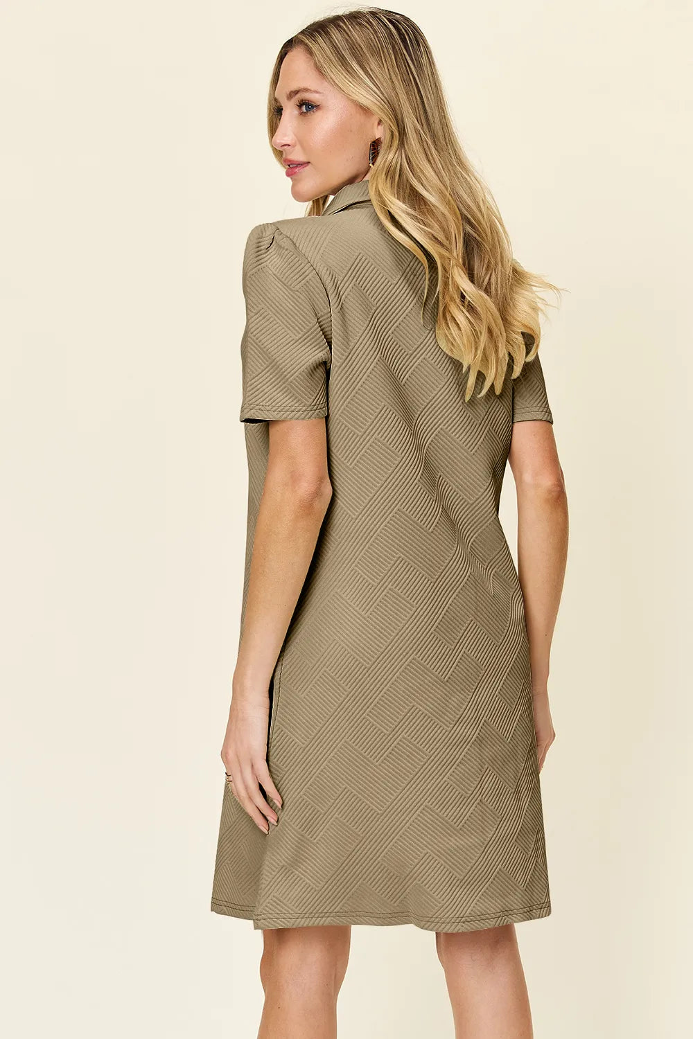 Double Take Full Size Texture Collared Neck Short Sleeve Dress - Demented Sisters
