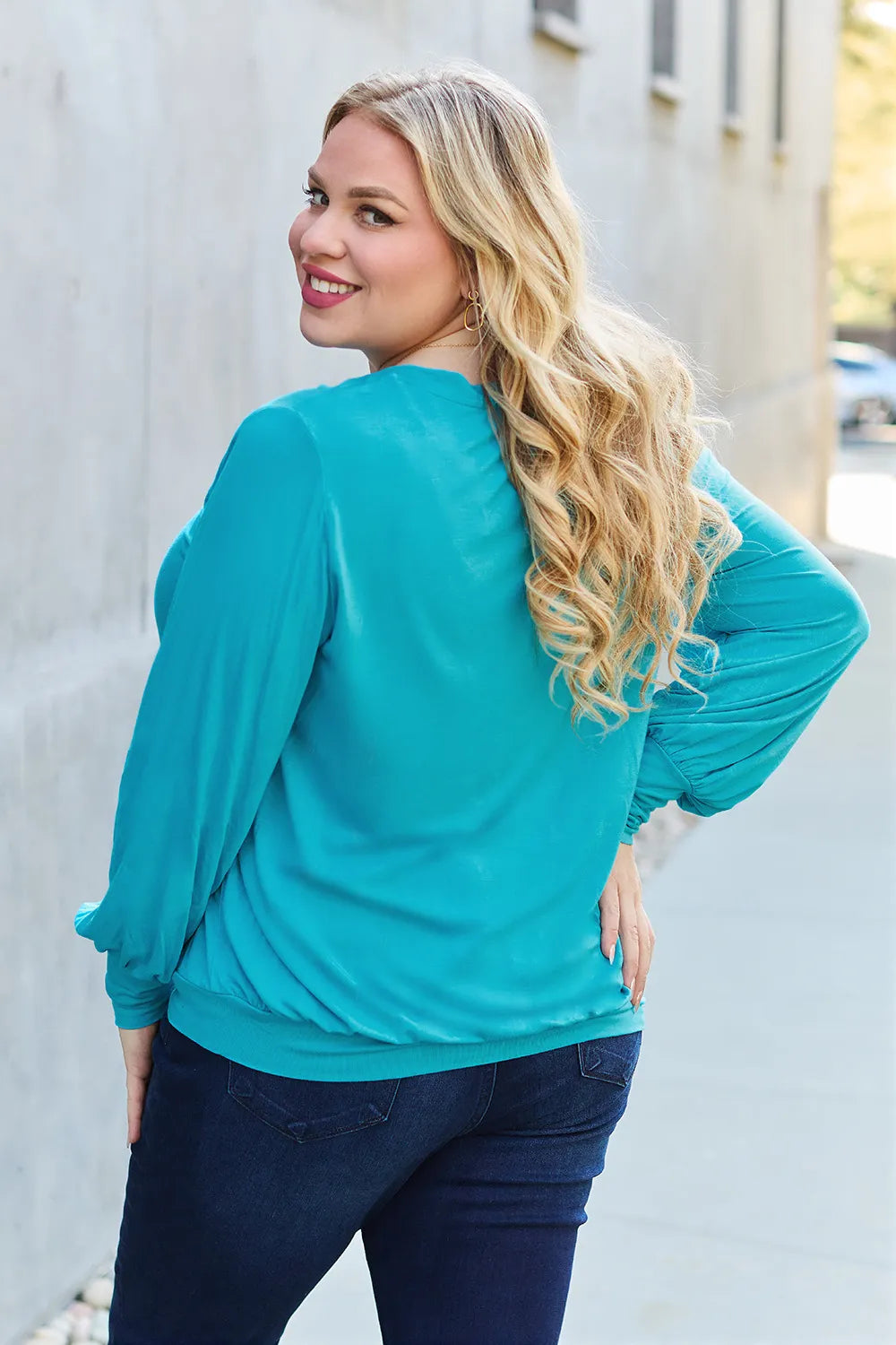 Basic Bae Full Size V - Neck Lantern Sleeve Top - Demented Sisters