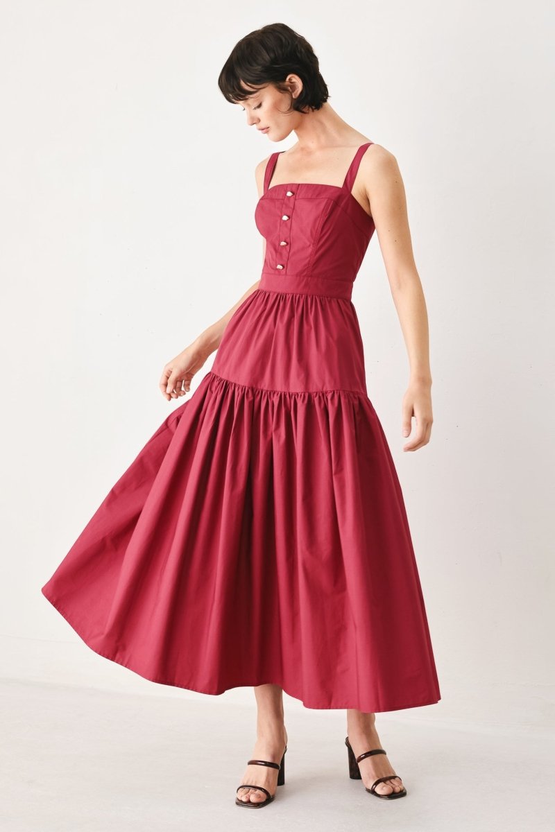 BERRY ROMANCE WOVEN MIDI DRESS - Demented Sisters