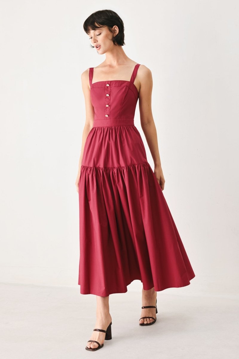 BERRY ROMANCE WOVEN MIDI DRESS - Demented Sisters