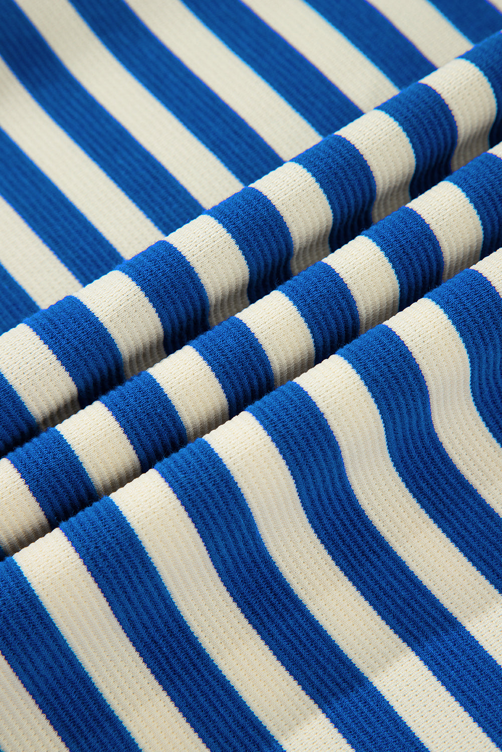 Dark Blue Striped Ruffle Short Sleeve Pop of Color Neckline Dress