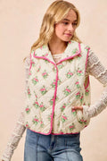 BiBi Floral Print Piping Detail Quilted Vest - Demented Sisters