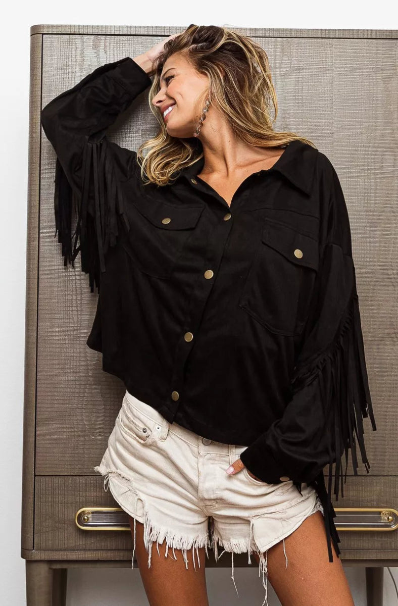 BiBi Suede Fringe Long Sleeve Jacket - Demented Sisters