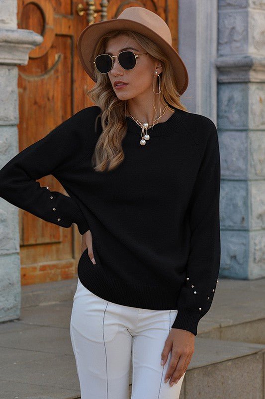 Black Sweater with Beaded Sleeve - Demented Sisters