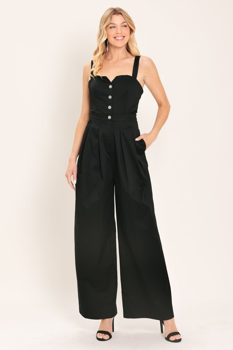 BLACK TIE ROMANCE WOVEN JUMPSUIT - Demented Sisters