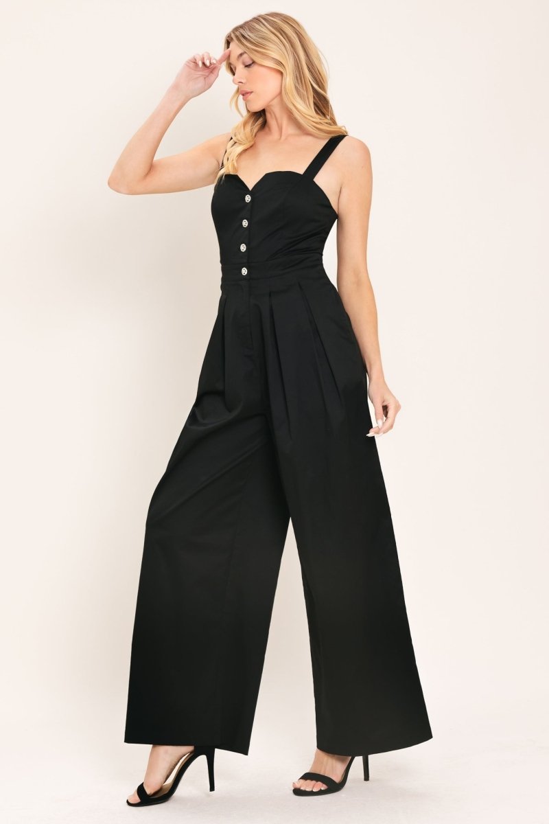 BLACK TIE ROMANCE WOVEN JUMPSUIT - Demented Sisters