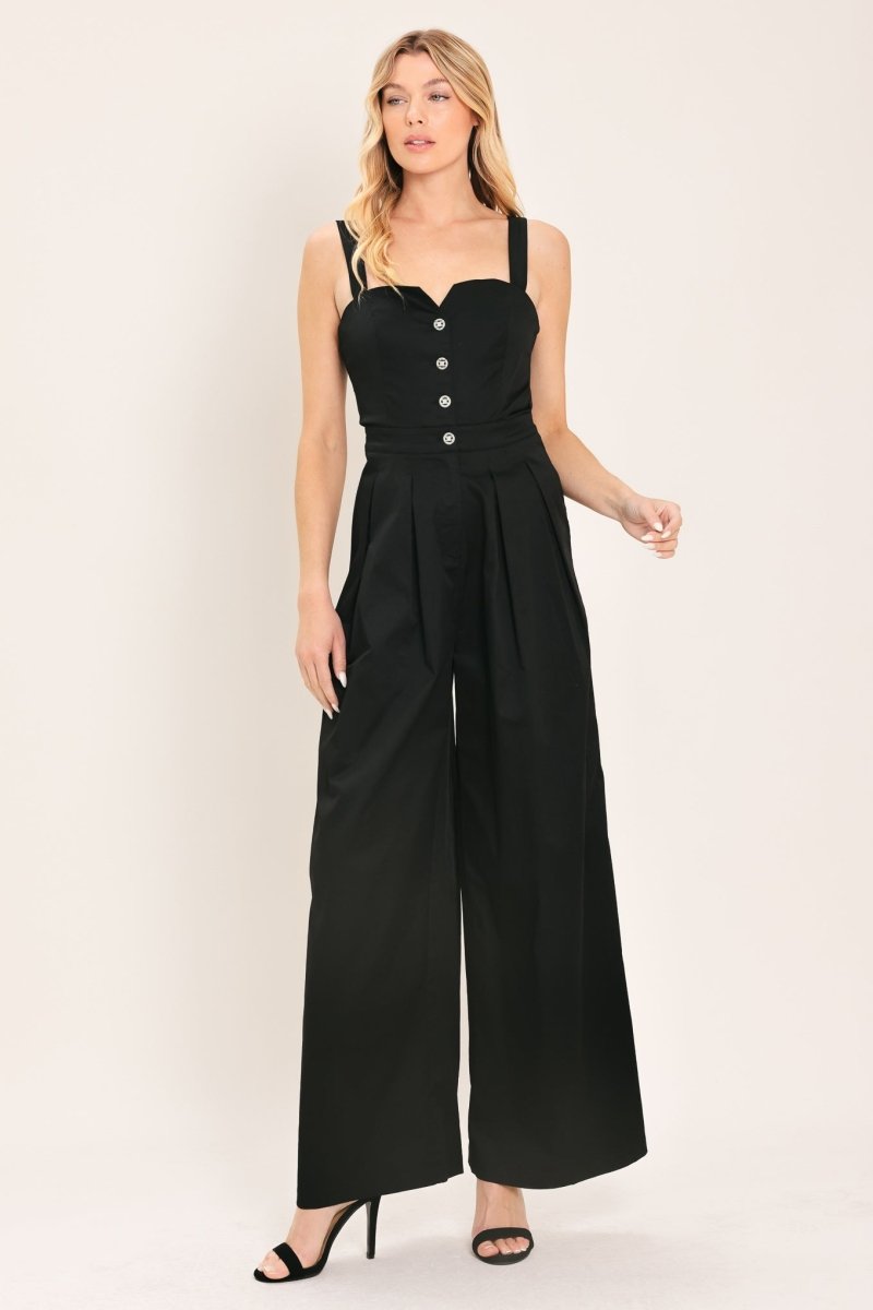 BLACK TIE ROMANCE WOVEN JUMPSUIT - Demented Sisters