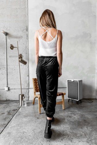 Black Velour Joggers with Logo Embroidery - Demented Sisters