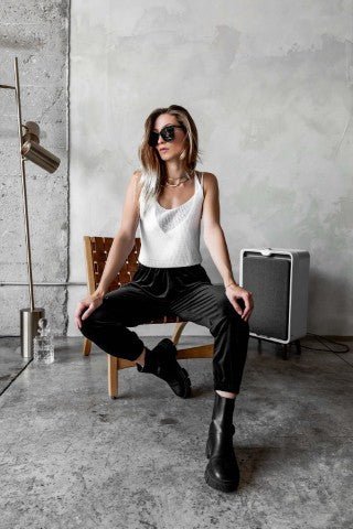 Black Velour Joggers with Logo Embroidery - Demented Sisters