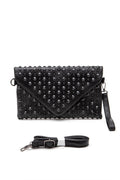 Black Studded Envelope Clutch – Convertible Crossbody Swing Bag with Strap - Demented Sisters