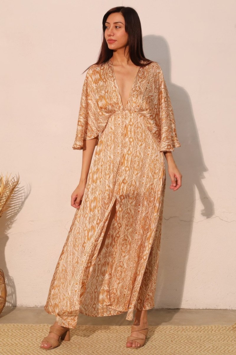 Bohemian Lurex Chiffon Cape Maxi Dress - Demented Sisters