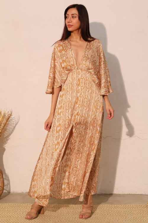Bohemian Lurex Chiffon Cape Maxi Dress - Demented Sisters
