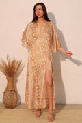 Bohemian Lurex Chiffon Cape Maxi Dress - Demented Sisters