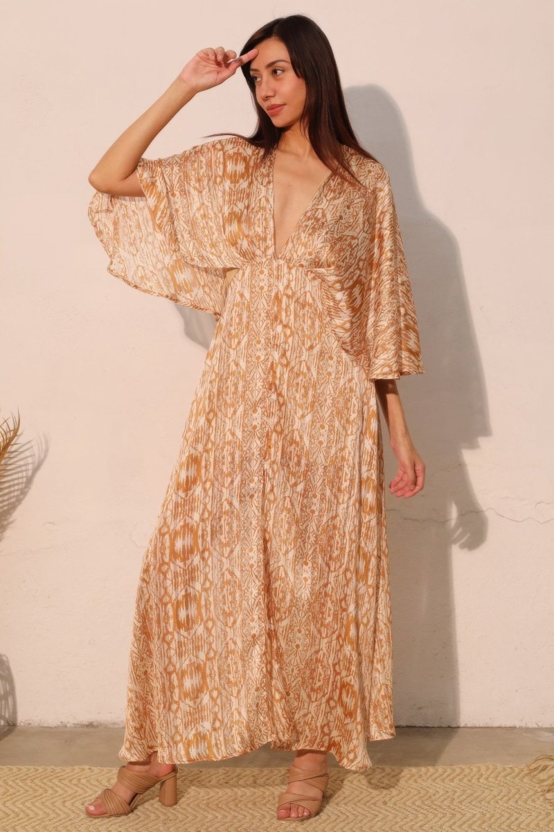 Bohemian Lurex Chiffon Cape Maxi Dress - Demented Sisters