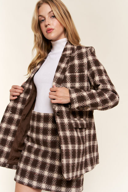And The Why Full Size Plaid Brushed One Button Blazer - Demented Sisters