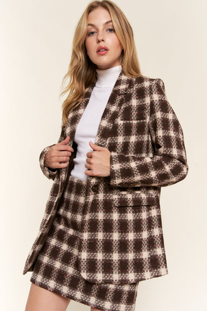And The Why Full Size Plaid Brushed One Button Blazer - Demented Sisters