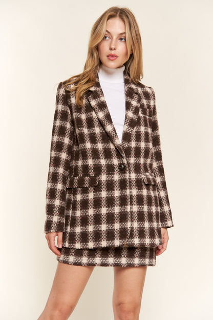 And The Why Full Size Plaid Brushed One Button Blazer - Demented Sisters