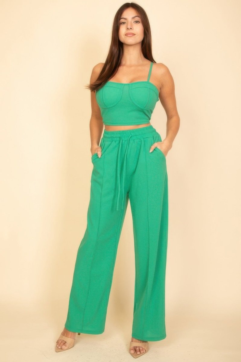 Bustier Crop Cami Top & Slant Pocket Straight Pants - Demented Sisters