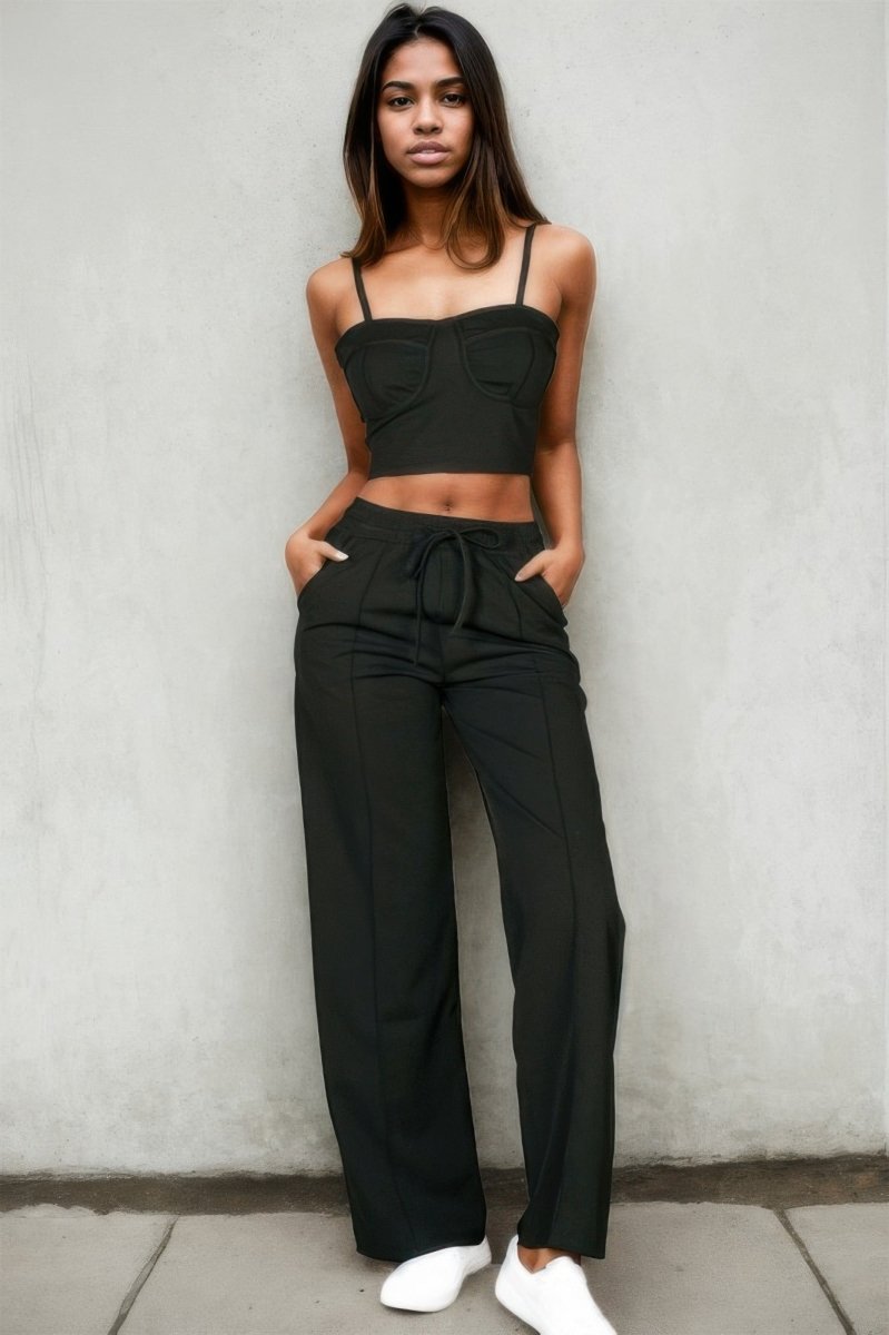 Bustier Crop Cami Top & Slant Pocket Straight Pants - Demented Sisters